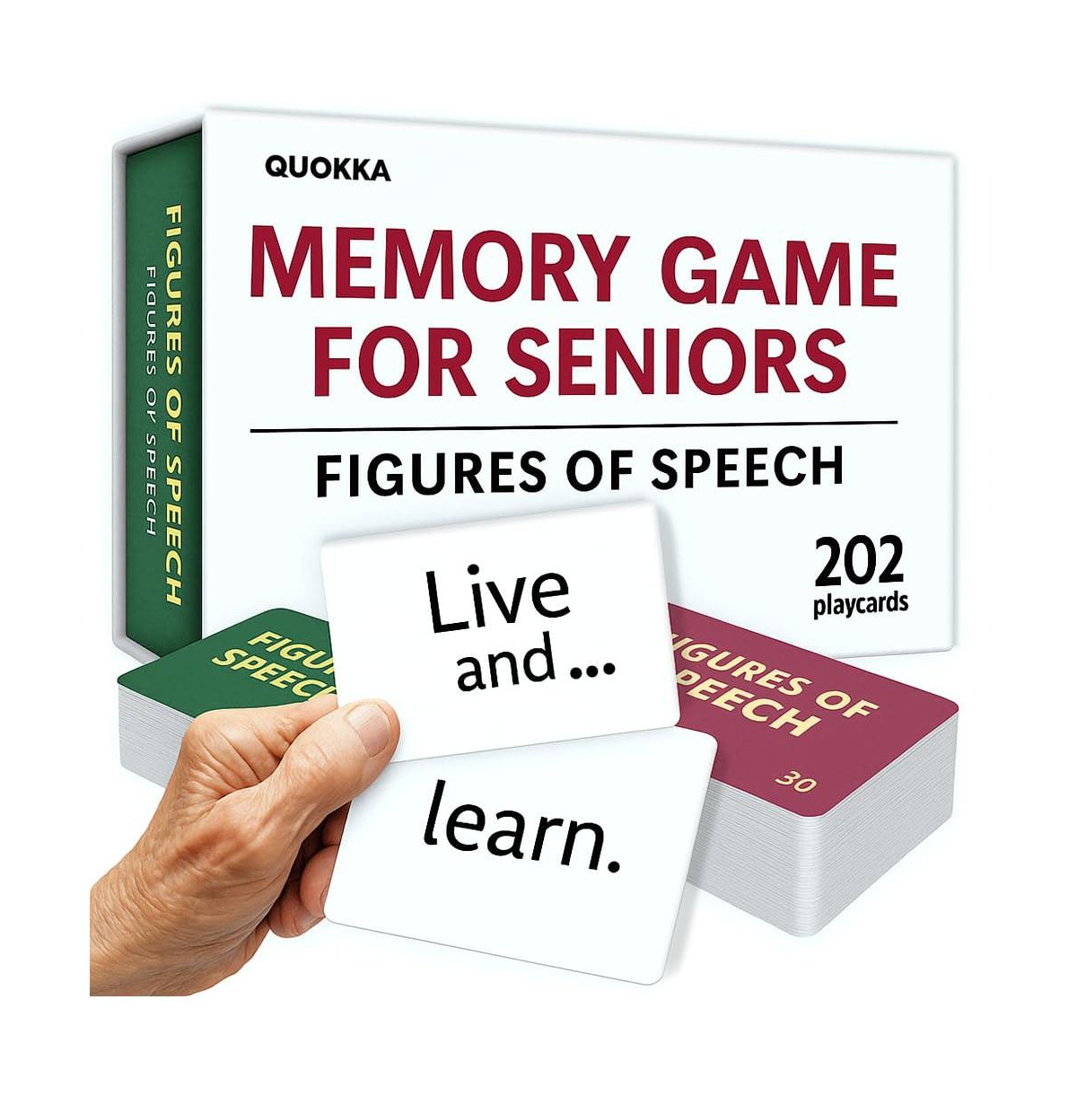 Quokka Elderly Memory Games for Seniors – 202 Cards for Alzheimer's or Dementia Activities – Expression Brain Card Games for Seniors wit