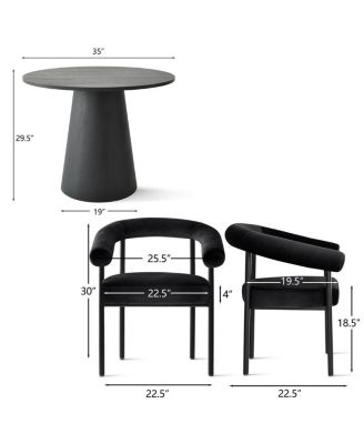 3-Piece Modern Dining Set, 35'' Round Pedestal Table with Velvet Upholstered Armchairs, Small Kitchen or Apartment Set