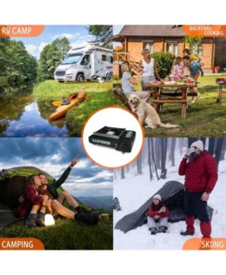 Dual Fuel Camping Stove – 10,000 BTU Portable Propane & Butane Stove with Windblocker, Auto Ignition & Carrying Case (Fuel Not Included)