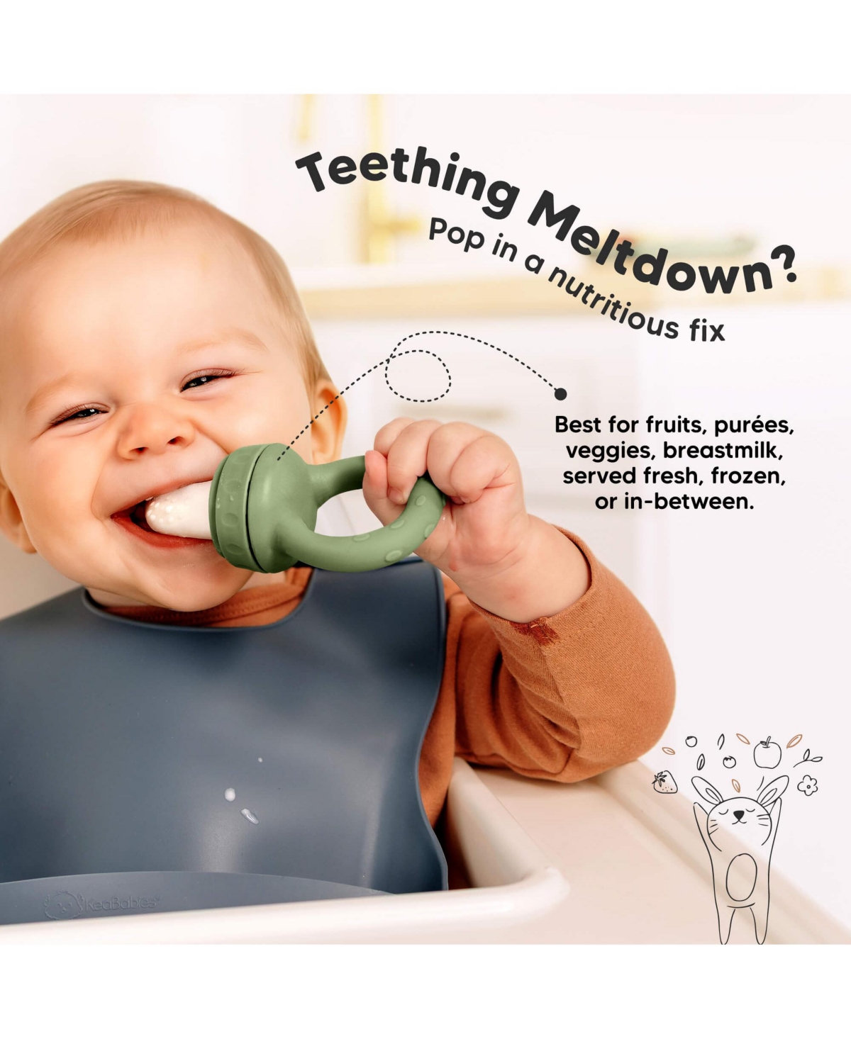 KeaBabies 2-Pack Prep Baby Food Feeder, Bpa-Free Silicone Fruit Feeder for Teething, 6-12 Months Blw Feeding Essentials