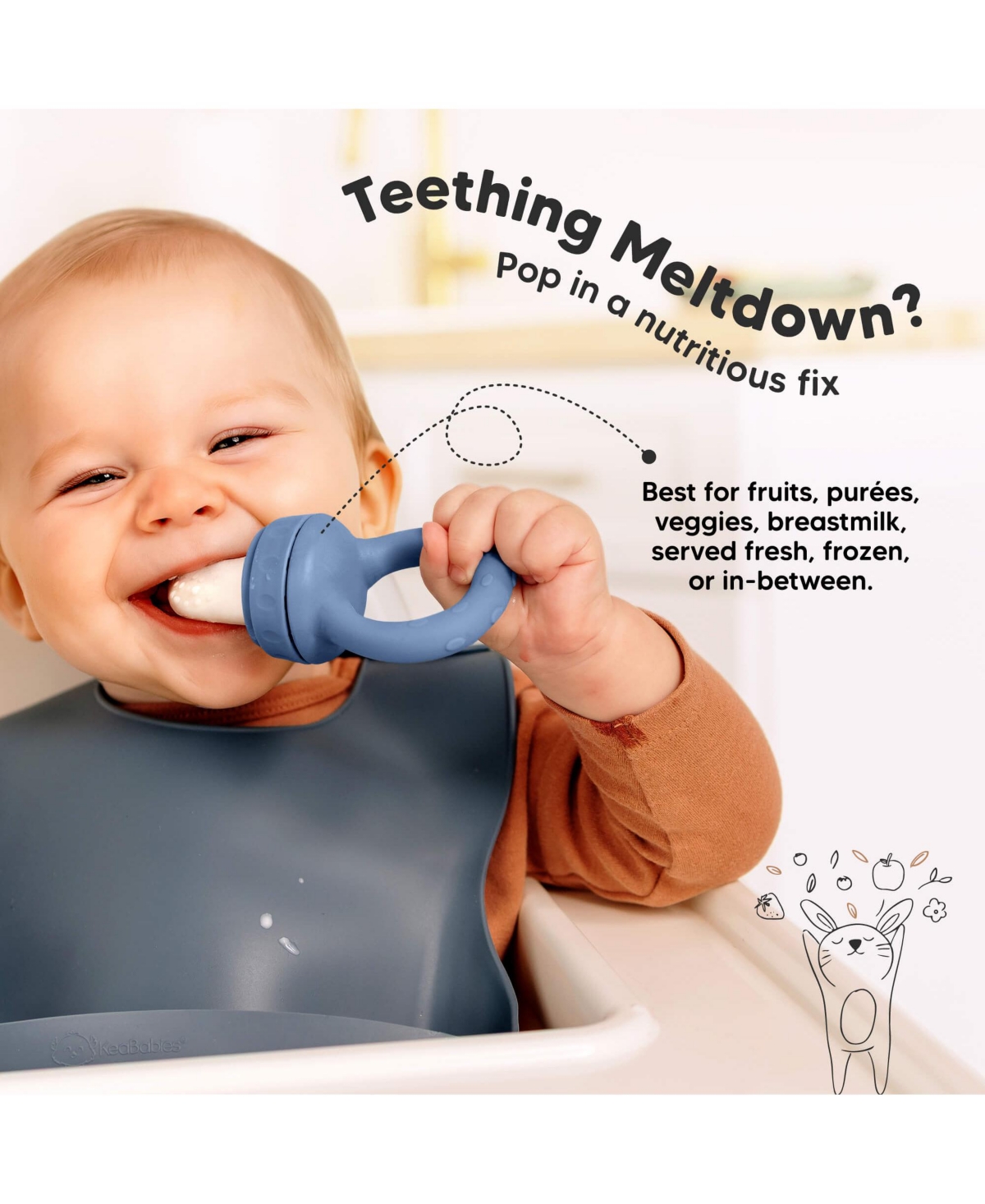 KeaBabies 2-Pack Prep Baby Food Feeder, Bpa-Free Silicone Fruit Feeder for Teething, 6-12 Months Blw Feeding Essentials