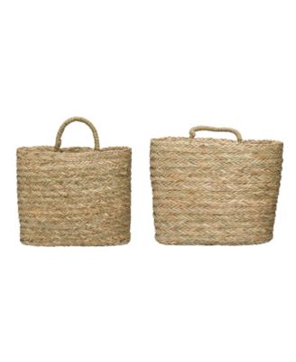 Set of 2 Handwoven Seagrass Wall Mount Baskets with Handles