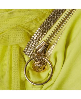 Women's Neon Yellow Embellished Detail Mesh & Jersey Short Dress