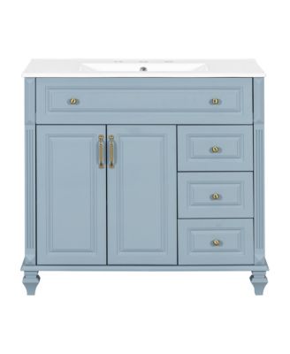 Solid Wood Vanity with Sink 3 Drawers 2 Doors Flip Drawer
