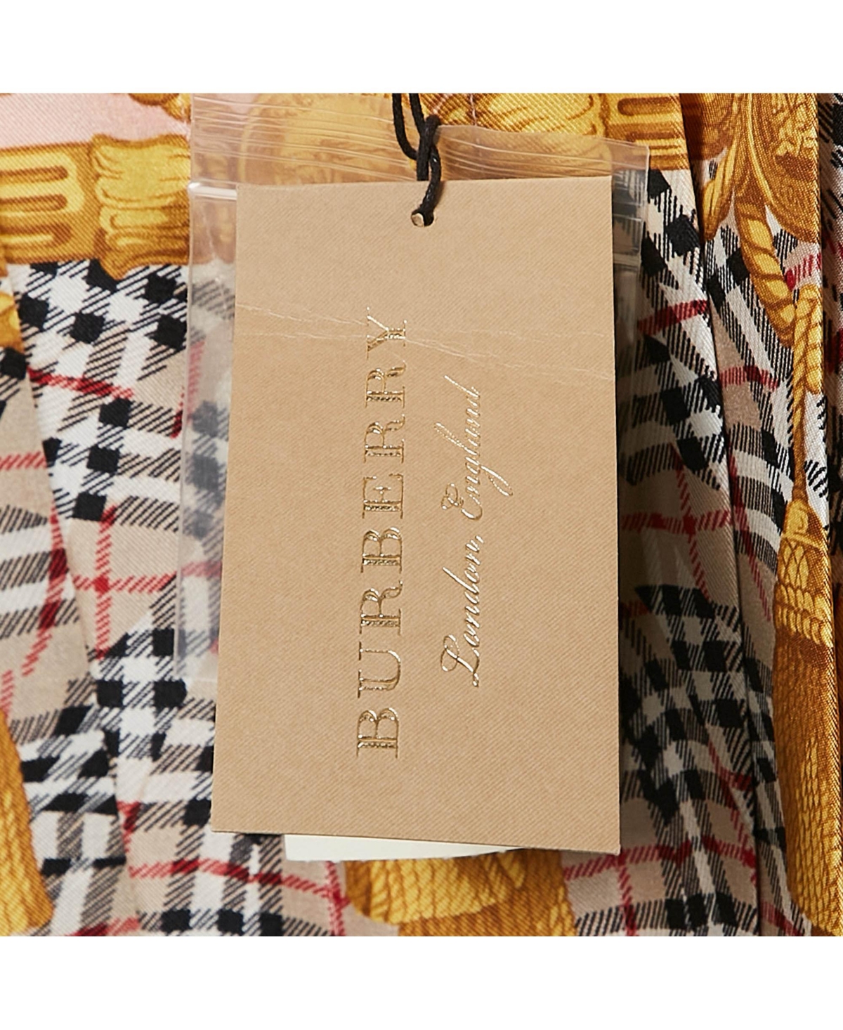 Pre-Owned Burberry Women's Multicolor Scarf Print Silk Pleated Long Sleeve Midi Dress