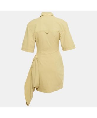 Women's Green Cotton Blend Draped Le Raphia Shirt Dress