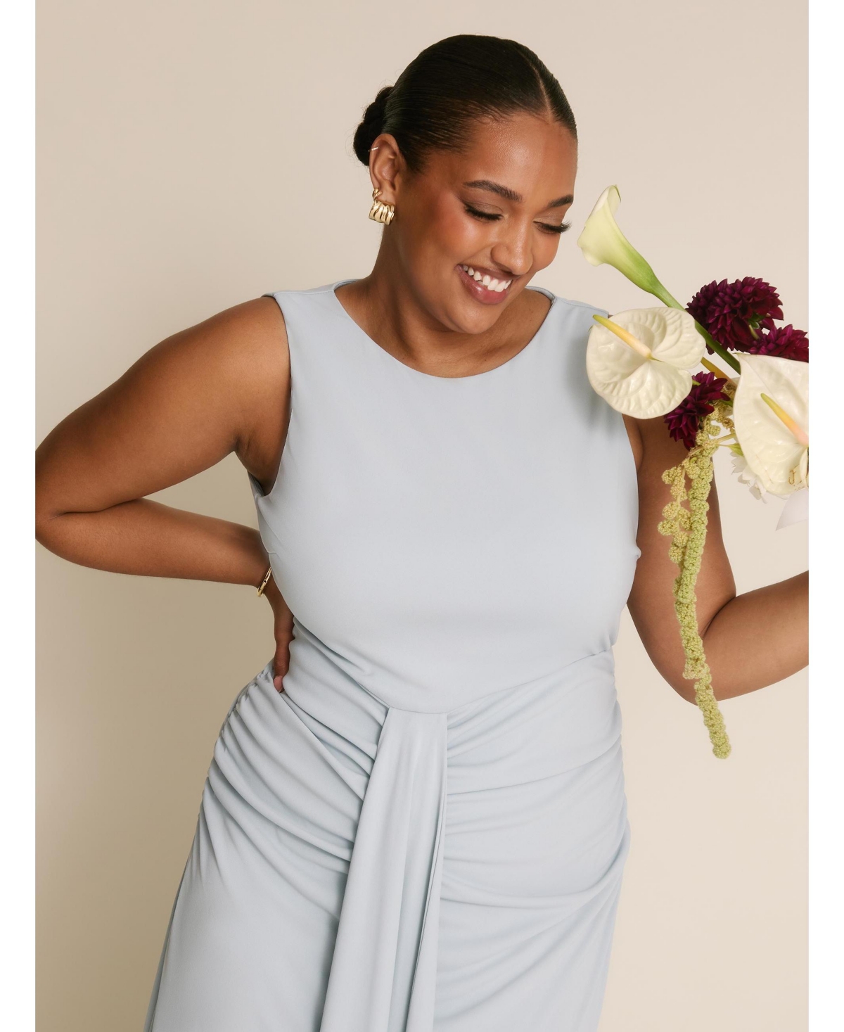 Six Stories Women's Drape Gathered Sleeveless Stretch Dress