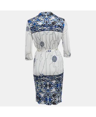 Women's Firenze White Printed Silk Short Dress