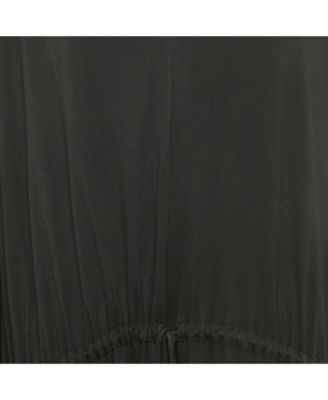 Women's Black Jersey Plunge Neck Drawstring Midi Dress