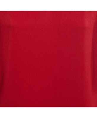 Women's Red Crepe Gathered Shoulder Shift Dress