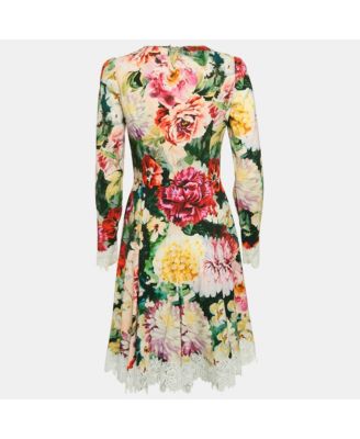 Women's Pink Floral Print Crepe Lace Trim Short Dress