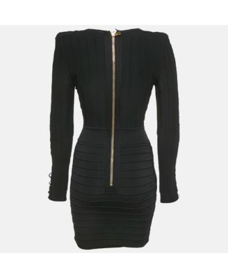 Women's Black Knit Lace-Up Long Sleeve Mini Dress