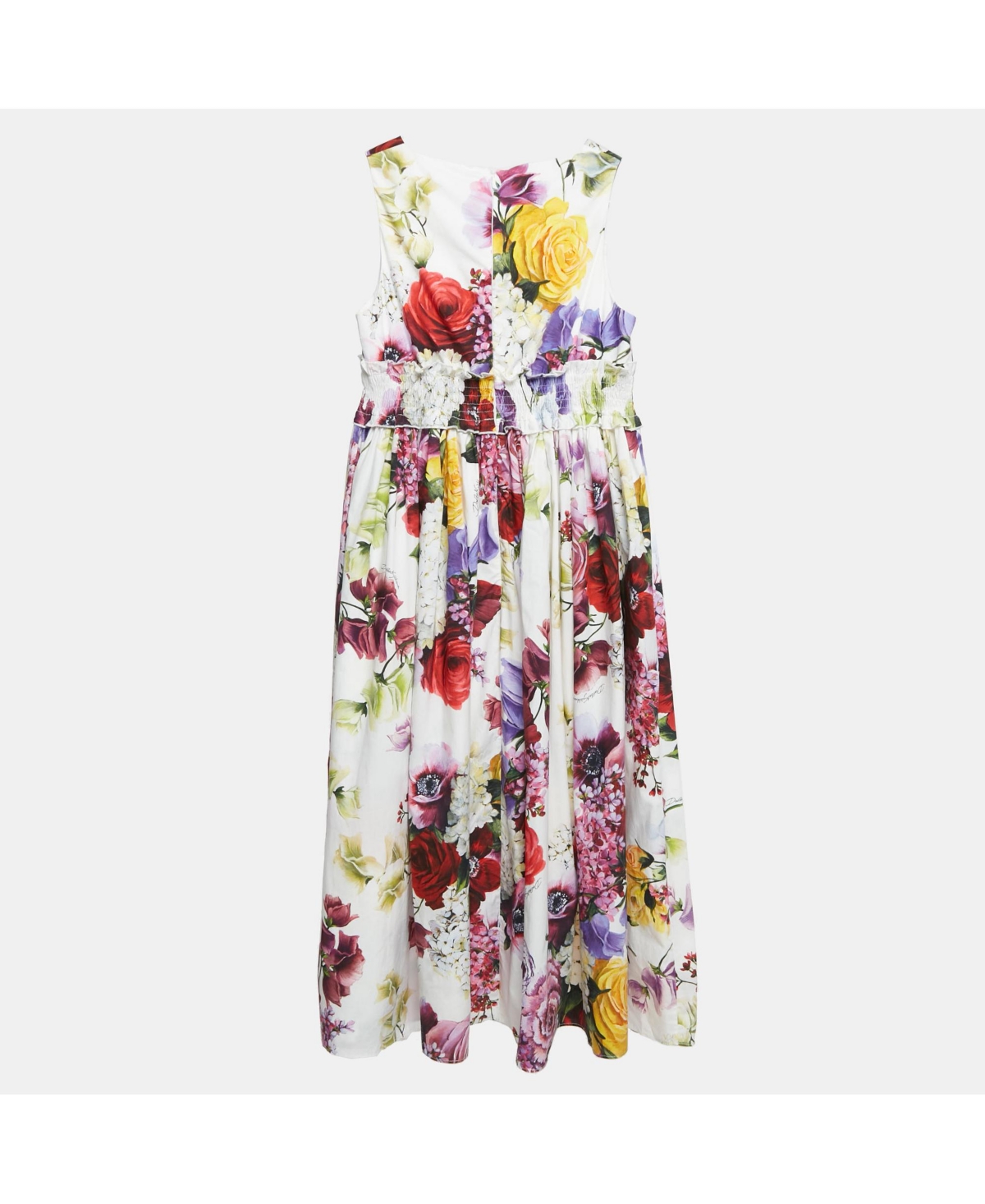 Pre-Owned Dolce & Gabbana Women's White Floral Print Poplin Smocking Effect Dress