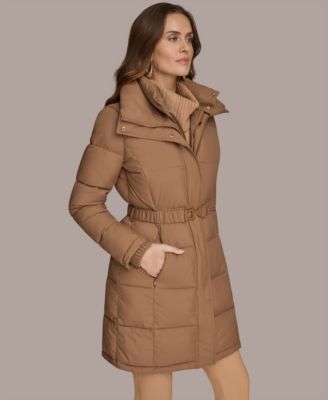 Women's Belted Bibbed Puffer Coat