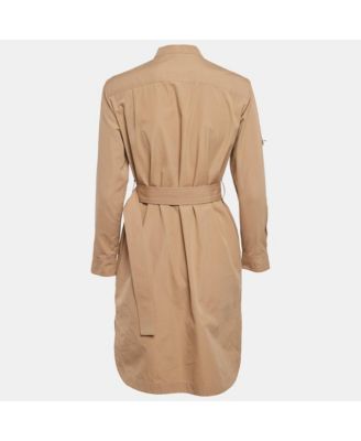 Women's Brown Cotton Label Detail Button Front Belted Short Dress