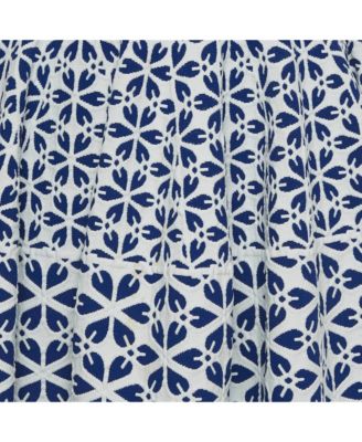 Women's White/blue Floral Pattern Stretch Knit Mini Dress