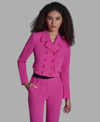 Women's Cropped Double Breasted Collared Jacket