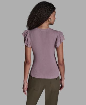 Women's Crewneck Ruffle Sleeve Sweater Top