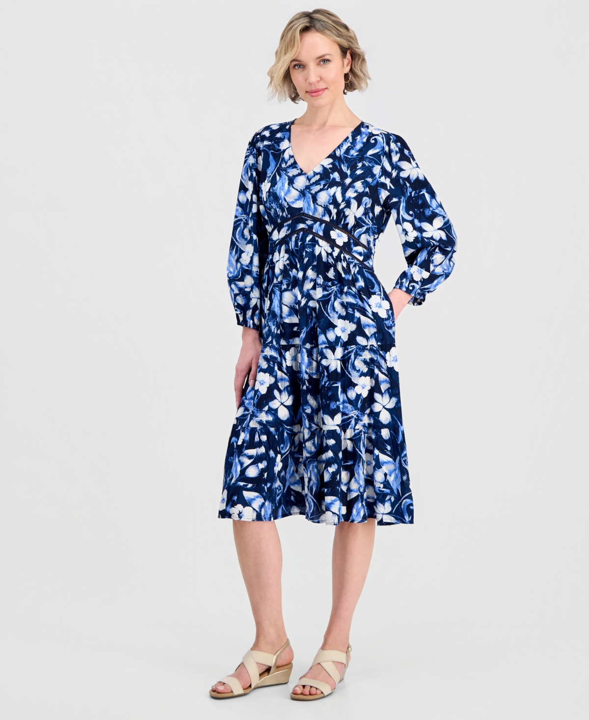 Style & Co Women's Printed Long-Sleeve Dress, Macy's Exclusive