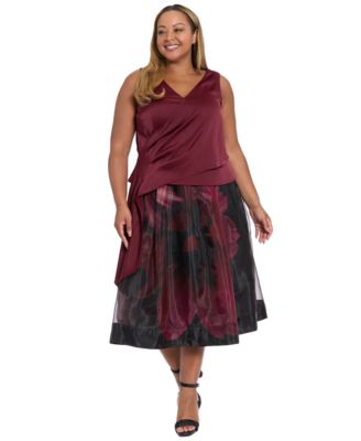 Plus Size Pleated Organza Midi Skirt