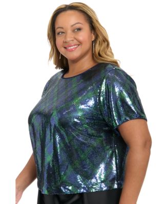 Plus Size Sequin Detail Jewel Neck Top