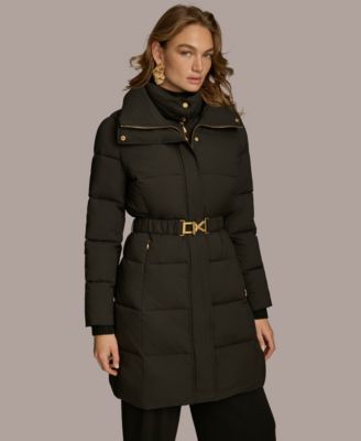 Women's Belted Bibbed Puffer Coat