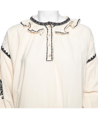 Women's Etoile Off White Embroidered Ruffled Oversized Top