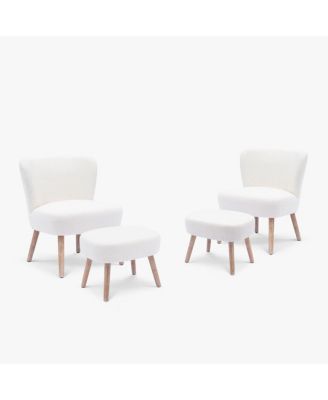 4 Piece  Upholstered Boucle Accent Chair and Ottoman Sets