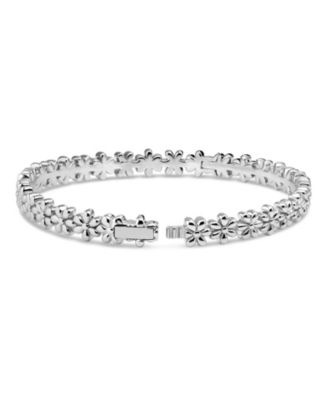 Daisy Flower Eternity Bangle Bracelet in Rhodium Plated Sterling , Size .