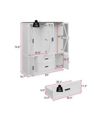 6-door 2-drawer wardrobe with LED lights and clothes hanger