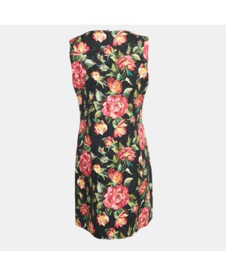 Women's Black Floral Print Jacquard Cotton Blend Sleeveless Mini Dress
