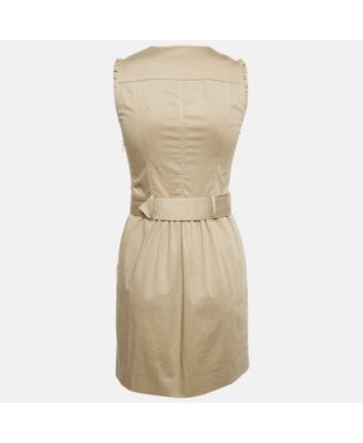 Women's London Beige Cotton Belted Sleeveless Mini Dress