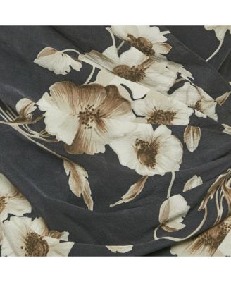 Women's Dark Grey Floral Print Silk Blend Draped Top