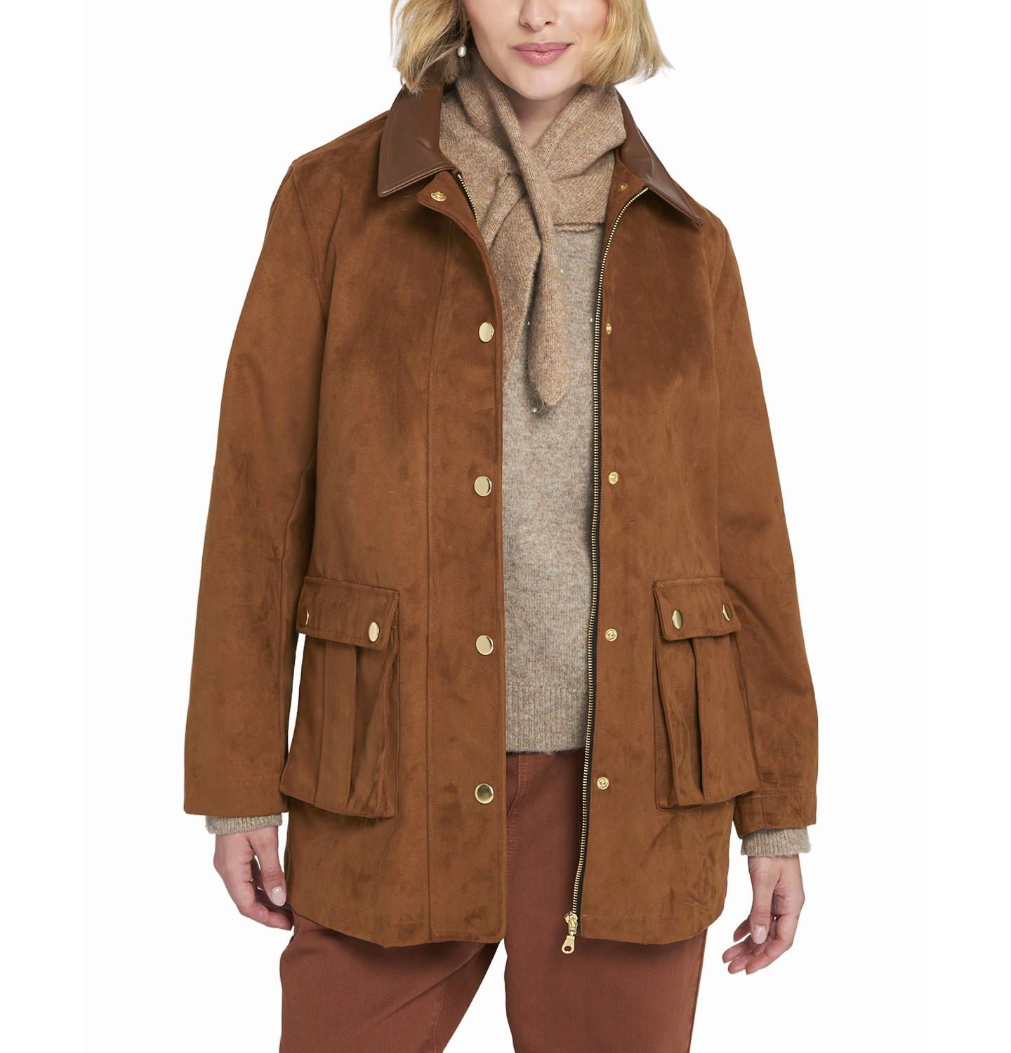 Женское пальто ELLE Collection Faux Suede Barn Jacket Utility, цвет: Коричневый — фото 1