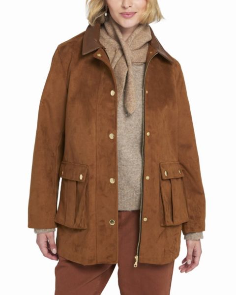 Женские куртки ELLE Collection Women's Faux Suede Barn Jacket Utility Coat