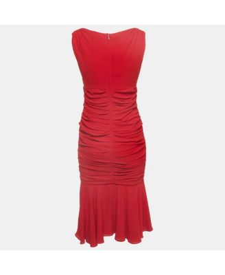 Women's Red Silk Draped Sleeveless Midi Dress