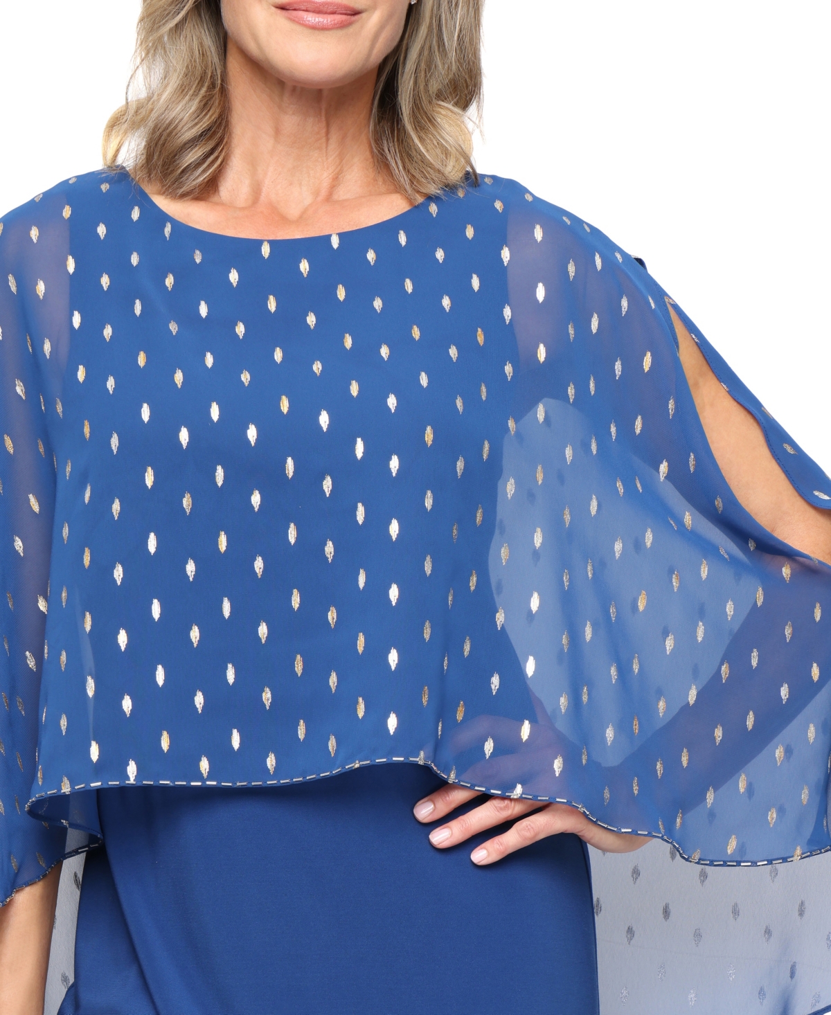 Sl Fashions Petite Crewneck Foil Overlay Dress