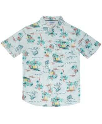 Little Boys Button Down Short Sleeve Hawaiian Elastic Woven Shirt and Short Set