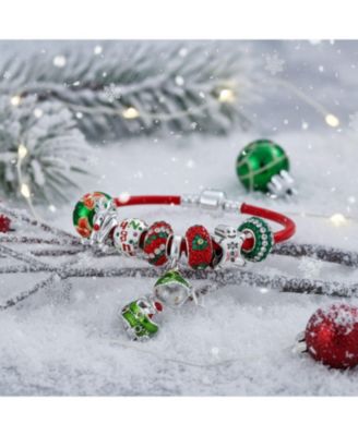 Secret SANTA Charm Bracelet with Locket Bead & Holiday Reindeer Gingerbread Man