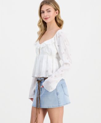 Juniors' Denim Belted Mini Skirt