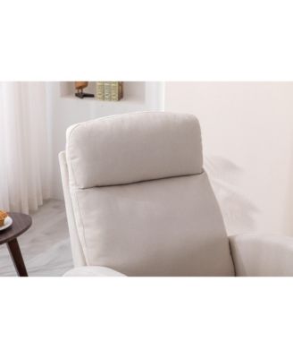 Beige Linen Rocking Recliner Chair – Modern Home Furniture with Wood Legs, Side Pocket & High Back
