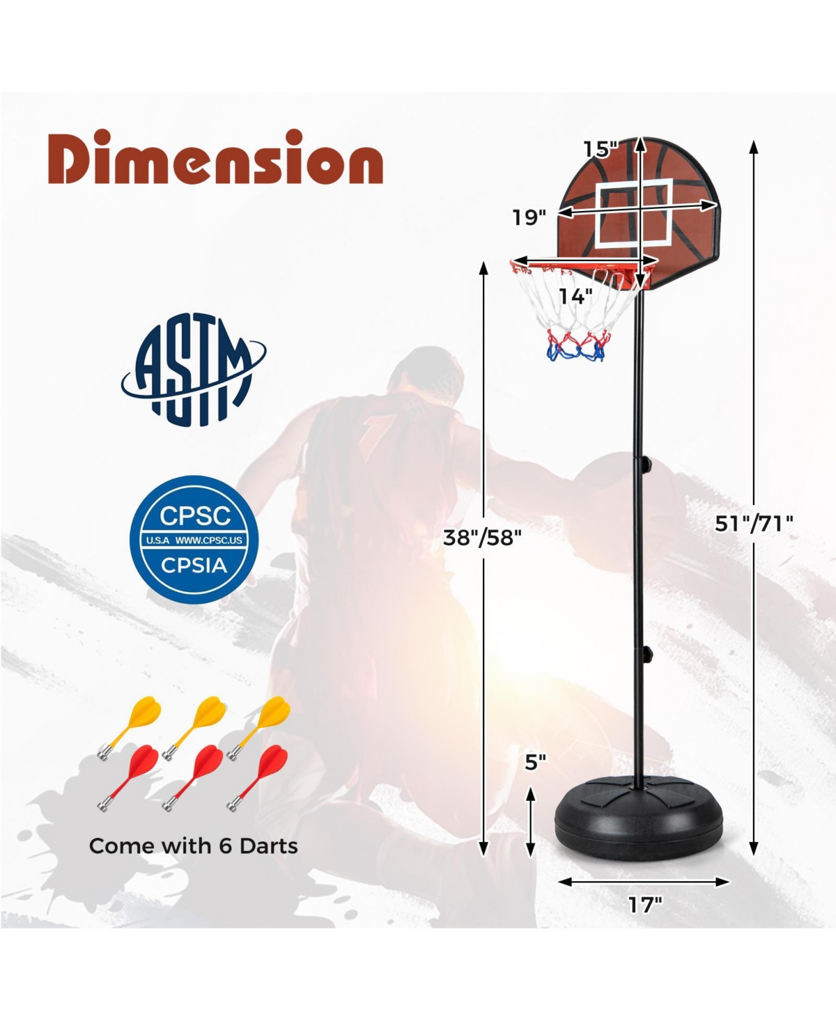 Givimo 2-in-1 Height Adjustable Kids Basketball Hoop with Dart Board