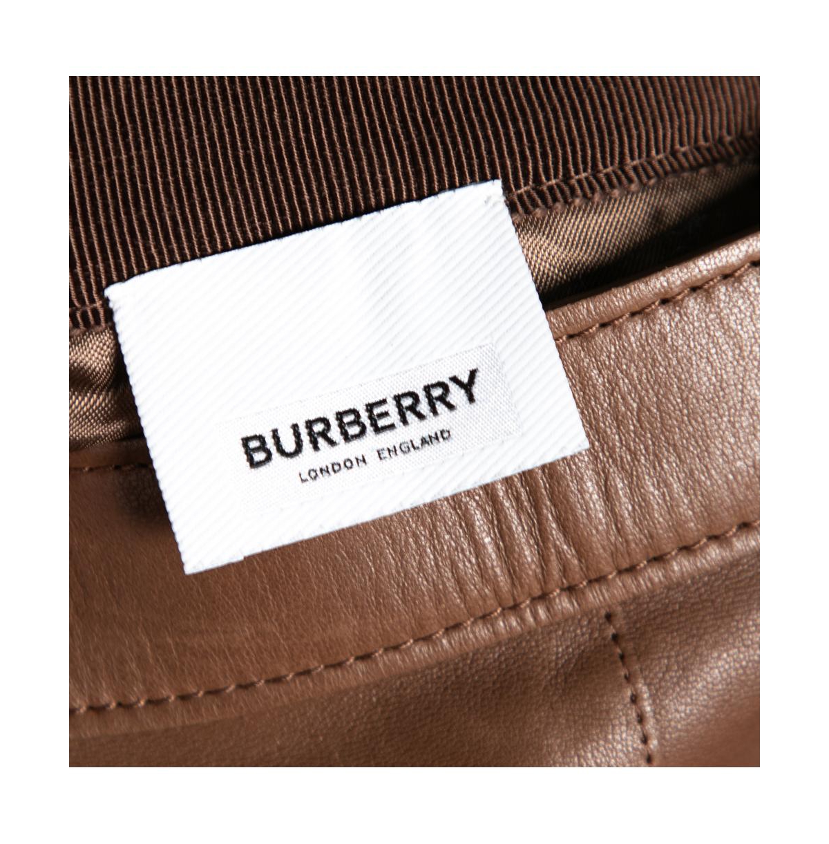 Pre-Owned Burberry Women's Brown Leather Double Zip Pencil Midi Skirt