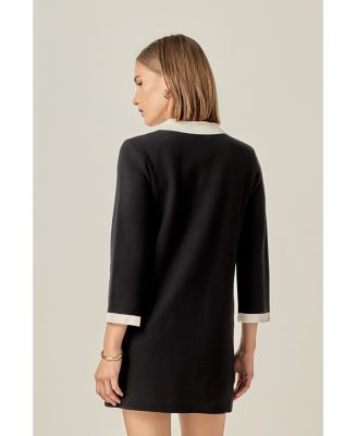 Women's Collar-Detail Combo Knit Mini Dress