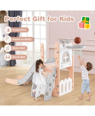 6 in 1 L-shaped Toddle Slide for Toddlers Age 1-3 Baby Slide with Basketball Hoop