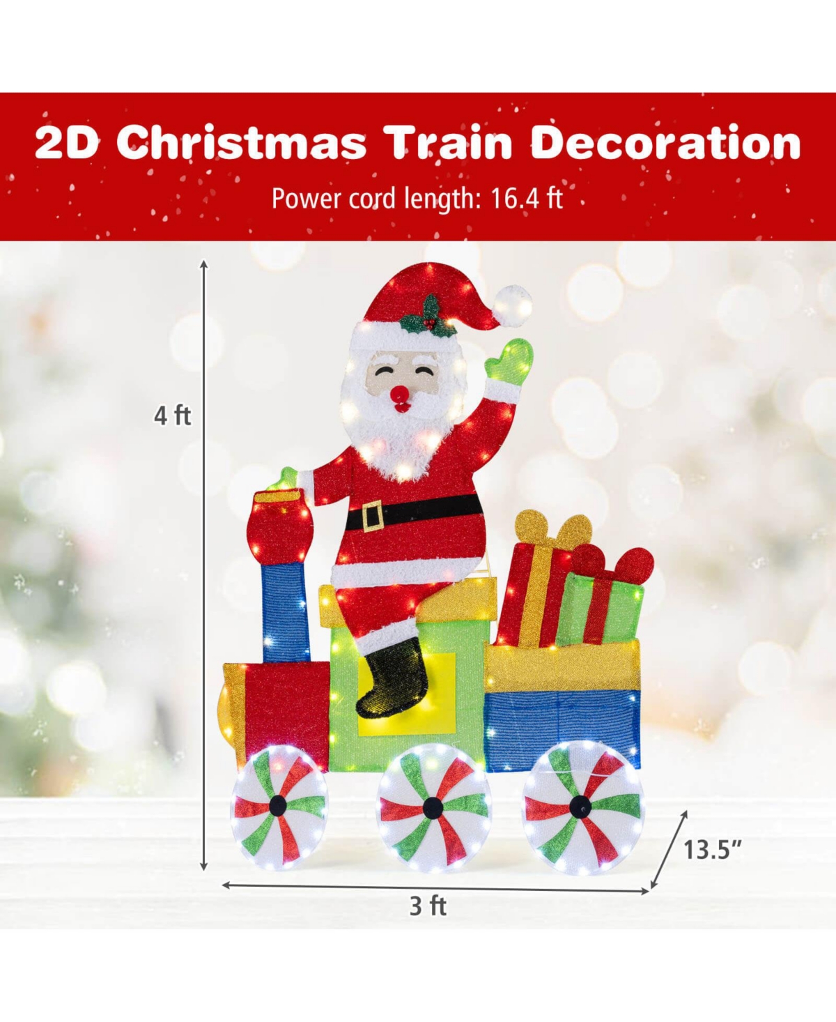 Costway Lighted Santa on Train Christmas Decoration with Led Lights Gift Boxes