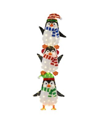 Lighted Penguins Decoration Set of 3 with 156 Warm White Lights Cute Hats & Scarves