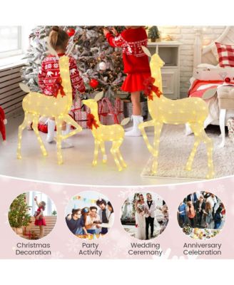 3 PCS Lighted Family Deer Set with LED Lights RGB Flashing Lights 12 Ground Stakes