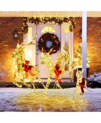 Christmas Lighted Reindeer with LED Lights and Red Bows Stakes