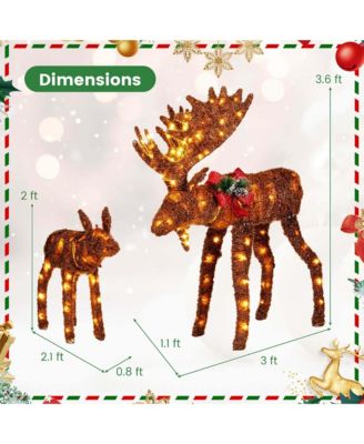 2 PCS Lighted Moose Family Light-up Xmas Deer Decorations with 170 LED Lights